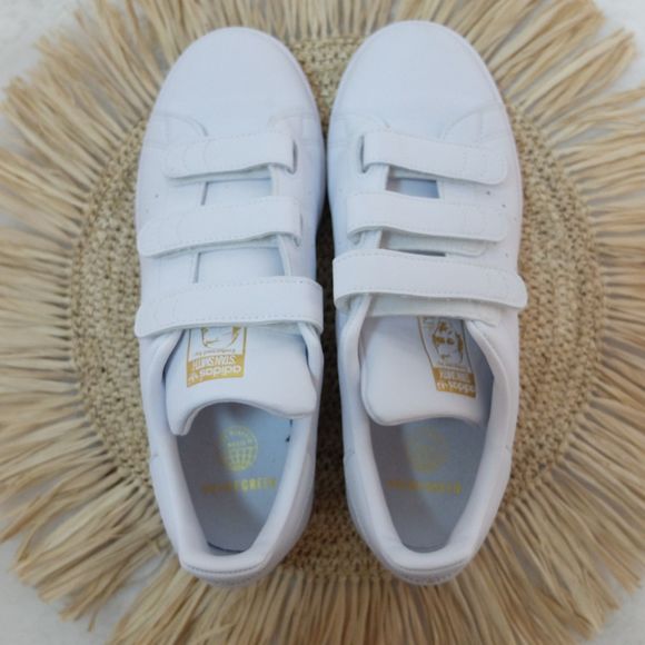 Adidas Originals Stan Smith CF White Cloud Gold Metallic Shoes Size 7 1/2 - Picture 4 of 11